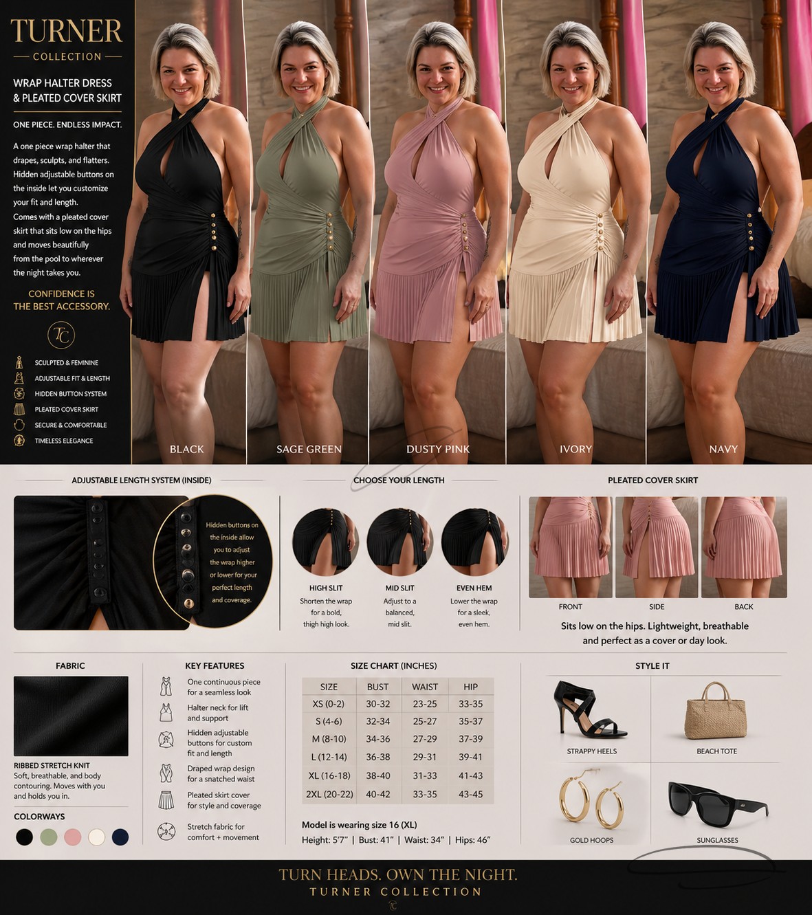 Wrap halter dress colorways