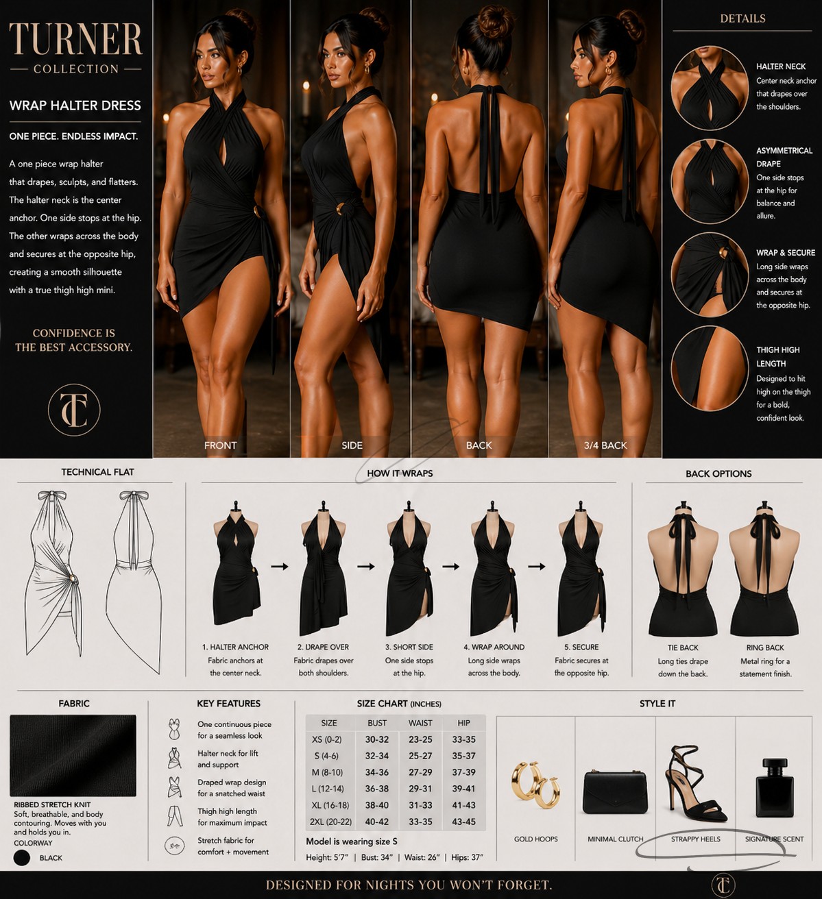Black wrap halter dress