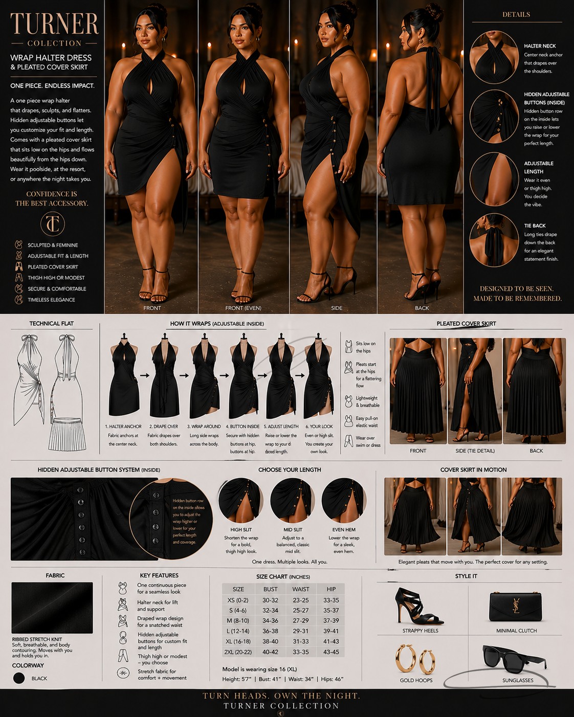 Black wrap pleated cover dress