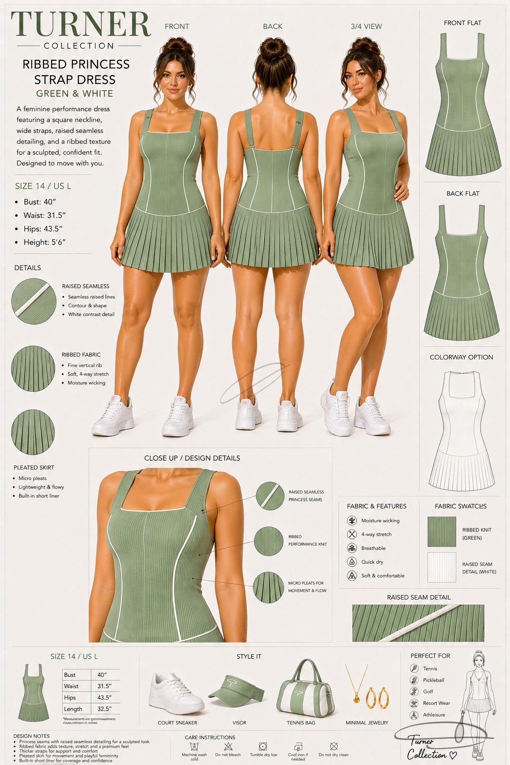 Green ribbed princess strap dress